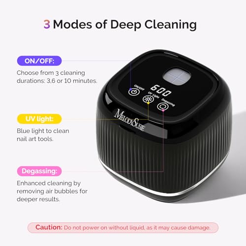 Image of MelodySusie 2 in 1 Nail Tool Cleaning Machine, 3 Timers Mode for Nail Drill Bits, Nail Art Brush, Nail Clipper, Jewelry Cleaning, Salon & Home Use,Black,DL-160