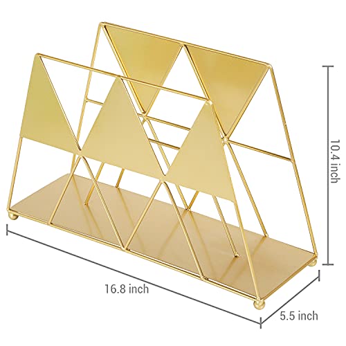 Mygift Tabletop Metal Wire Magazine Rack, Geometric Style Gold File Organizer, Contemporary Magazine Holder #TOP5