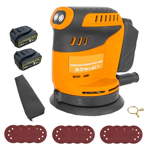 Cordless Random Orbital Sander,for Dewalt 18V 2X 5.5AH Battery, 125MM Orbital Sander with 12PCs Sanding Sheets,3 Variable Speeds, Perfect for Wood and Steel