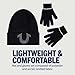 True Religion Beanie Hat and Touchscreen Glove Set, Cuffed Winter Knit Cap with Rhinestone Logo and Touch Screen Mittens, Black, One Size
