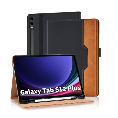 Varohix Folio Case for Samsung Galaxy Tab S12 Plus 12.4" S Pen Holder,Black