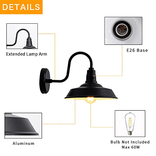 Image of Outdoor Wall Lights, 10 Inch Exterior Farmhouse Gooseneck Outdoor Light Fixture, Anti-Rust Waterproof Barn Lights Outdoor, Vintage Black Outside Wall Mount Light Fixture for Front Porch, Entryway