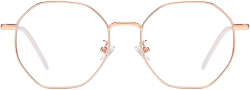 Miniatura 8 de Gleyemor Gafas de luz azul para mujeres y hombres, gafas vintage octogonal con marco de metal para computadora (plateado)