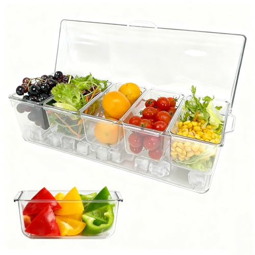 Pesilo Ice Chilled Condiment Server, 5 Removable Compartments Condiment