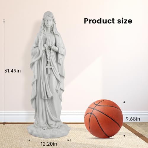 VChymm Virgin Mary Praying Statue 31.49 Inch Tall Outdoor Garden Religious Garden Statue Mary Statue Outdoor Yard Patio Deck Home Entryway Hallway Sculpture Magnesium Oxide Stone (White Virgin Mary) - Image 3