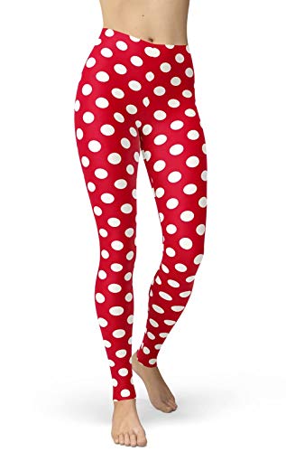 sissycos Women s Polka Dots Printed Leggings 80s Buttery Soft Stretchy Pants (Small-Large, Polka Dots Red)