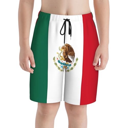 Flag of Mexico Youth Beach Pants, Soft and Breathable, with Drawstring Waist, Suitable for Sports and Leisure.3