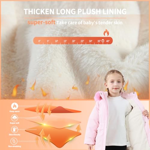 Image of AiWMGL 5-12 Years Girls Winter Coat Long Puffer Jacket Outwear Warm Quilted Coats Parka Kids Removable Hood Fleece Inner