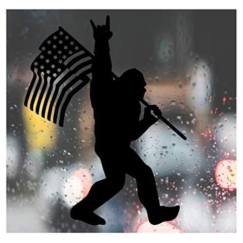 HSC Design Custom Decal Car for Sasquatch Bigfoot Rock On Flag Funny for Car, Truck, Funny, Window, Motorcycle, Helmet, Bumper, Decal for Laptop, Phone, Home Decoration / 5 in x 4 in/BLACK Cover