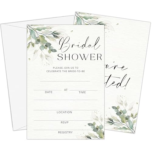GOLRMC Greenery Bridal Shower Invitations, Set of 25 Botanical Bridal Shower Invites with Envelopes, Spring Wedding Bride to Be Invitations Party Supplies-A14
