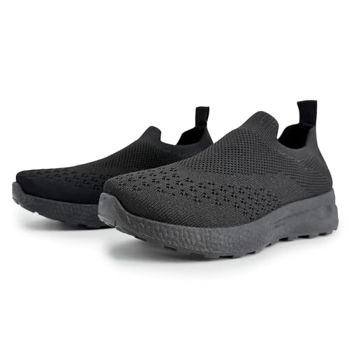 JOMIX Zapatillas Mujer Sin Cordones Sneakers Slip On de Malla Tejido Transpirable Ligeras y Flexibles Suela Plataforma Cómoda Suela Antideslizante Plantilla Extraíble Negro 37