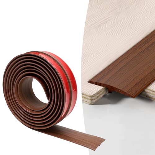MeYuxg Profilé de Transition,Profilé en T Autocollant 3 m Bande de Transition,pour Relier les Espaces du Sol et les Carreaux de Plancher Stratifié,Barre de Seuil, 5 CM x 3 M(Grain de Bois Brun)