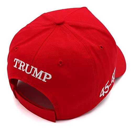 Trump 2024 Hat 45-47 MAGA Hat Make America Great Again Donald Trump Embroidery Slogan with USA Flag Adjustable Baseball Cap, Red Maga Hat, One Size-Medium