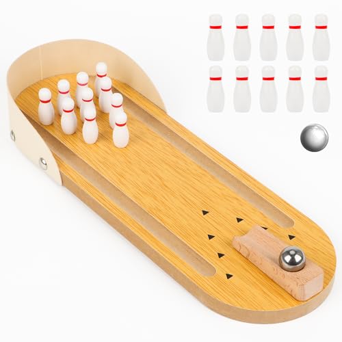 Jognee Mini Bowling aus Holz, Bowling Spiele, Bowlings Tischspiel, originelles und lustiges Schreibtischspiel