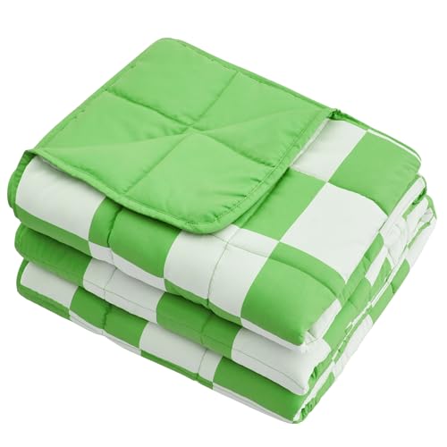 Image of Weighted Blanket for Adults 15lbs, 48 inchx72 inch, Twin Full Size Cooling Heavy Throw Blanket for 140-160lbs, Microfiber Soft Big Blankets Weighted Comforter, Green Checkered