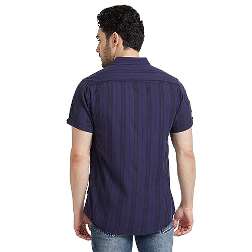 Image of Spykar Men's Slim Fit N /A Half Sleeve Striped Casual Shirts