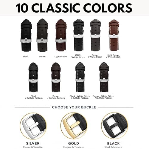Bandini Extra Long (XL) 22mm Mens Italian Leather Watch Band Strap - Light Brown - Mat Finish - Tone-on-Tone Stitching - 5