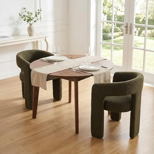 Image of HNY Modern Barrel Kitchen & Dining Room Chairs Set of 2, Sherpa Upholstered Accent Chairs with Arm, 18.5'' Wide Side Armchairs Vanity Chairs for Living Room Bedroom Makeup Small Spaces, Green