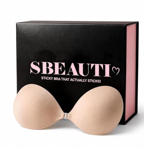 SBEAUTI® #1 Sticky Bra, Cleavage, Push Up, Up to G Size, Portable Seamless Strapless Bra, Waterproof, Reusable (US, Cup Band, C, Honey)