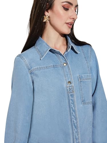 Chemise en jean femme ample Miss Chase demi-longue carrée bleue XS