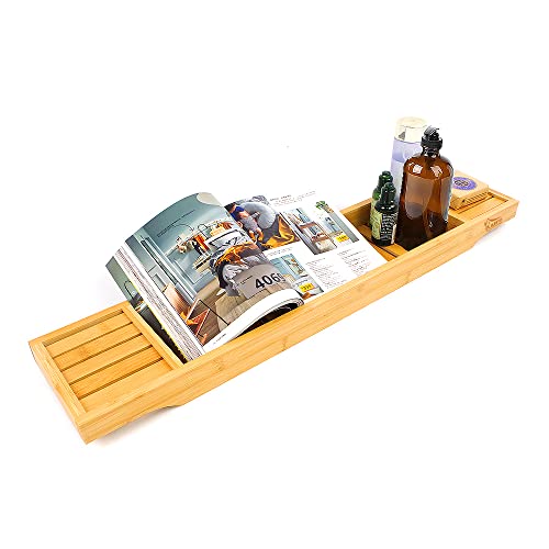 BUDFAY Bandeja de baño de bambú Natural, Estante de Madera de bambú para bañera, Caja organizadora de bandejas ecológicas Cover