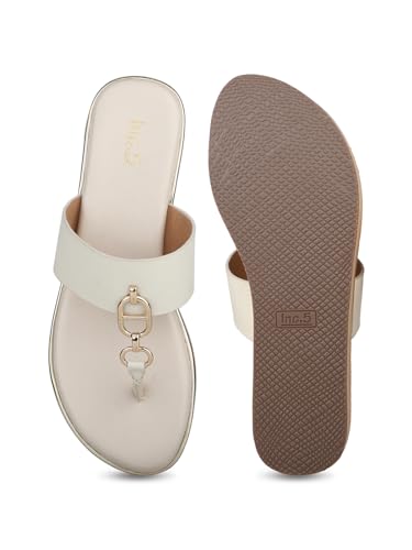 Image of Inc.5 Women Cream and Gold-Toned Open Toe Comfort Sandals with Buckles