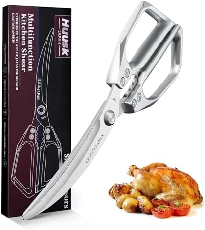 HUUSK Kitchen Scissors Silver - Stainless Steel Kitchen Shears fo...