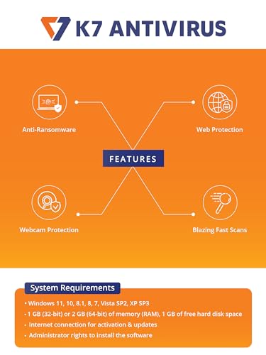 Image of K7 Antivirus | K7 Total Security Antivirus 2026 | 1 User 1 Year | Anti-Ransomware, Web Protection, Wi-Fi Security Advisor | Windows Desktop, Laptop, PC| Email Delivery in 2 hours