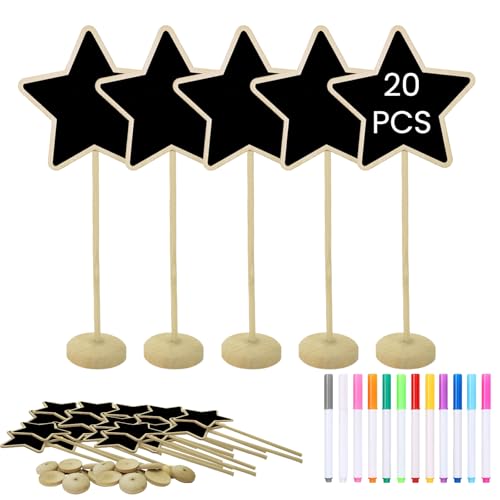 Shiawase Mini Tableau Avec Support, Petit Tableau En Bois Avec Marqueur, Comme Cartes De Table Marque-Place Étiquette De Nom Étiquettes De Prix Étiquettes De Plantes, Lot De 20