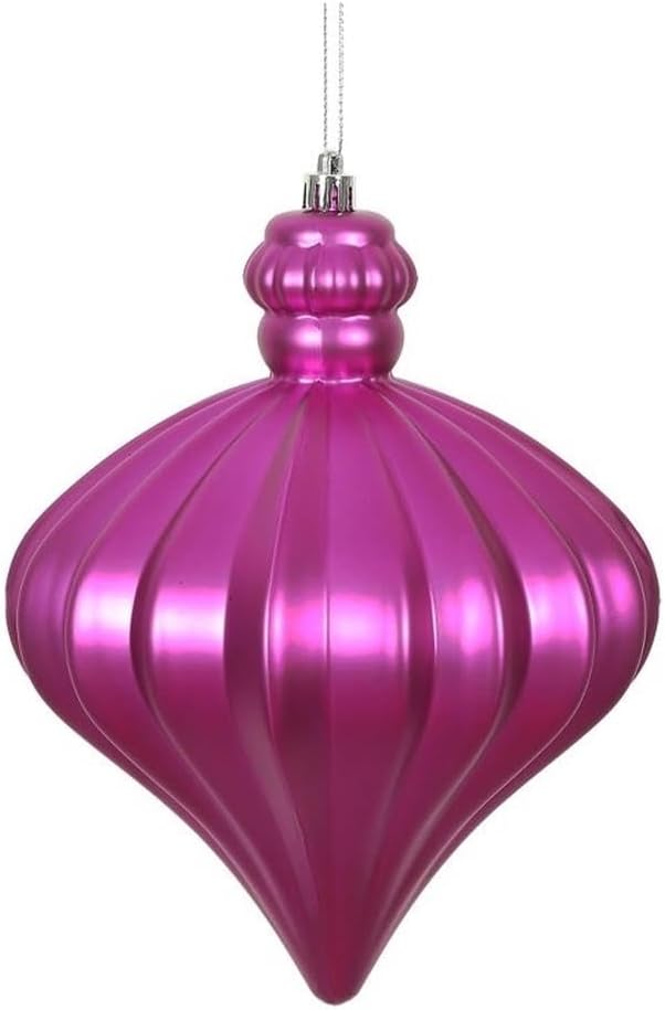 Vickerman 6" Onion Drop Christmas Ornaments in Matte Fuchsia Pink (Set of 4)