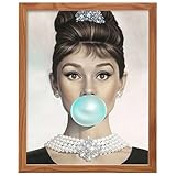 Audrey Hepburn Wall Art FRAMED - Blue Audrey Hepburn Poster - Holly Golightly - Glam Wall Art - Vintage Movie Poster - Gift for Women, Her, Wife, Woman - Pop Art Wall Decor