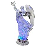 SHATCHI Figura de ángel con luz LED de 30 cm, Funciona con batería, girador de Agua, Bola de Nieve, Adorno de Mesa de acrílico, decoración navideña para el hogar, Cara Lateral