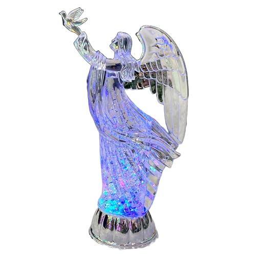 Figura a forma di angelo con luci a LED, 30 cm, azionata da pastella, filatore d'acqua con glitter, palla di neve - ornamento da tavolo in acrilico decorazioni natalizie per la casa