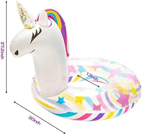 BeYumi Inflatable Unicorn Pool Float Inflation Swimming Floaty Pool Toy Swimming Ring with Sequins Unicorn Pool Party Water Fun Summer Outdoor Beach Water Lounge Inflatable Raft for Kid & Adult White