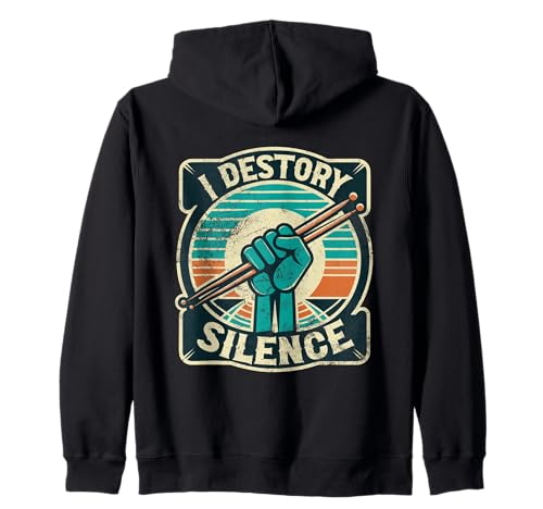 Baquetas para batería I Destroy Silence Drummer, vintage, retro y divertidas Sudadera con Capucha