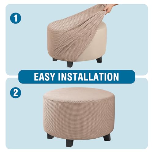 Image of H.VERSAILTEX Ottoman Cover Stretch Ottoman Slipcover Round Ottoman Storage Cover Folding Stool Covers Furniture Protector Cover for Footrest Ottoman Fit Dia 20 inch - 23 inch, Sand