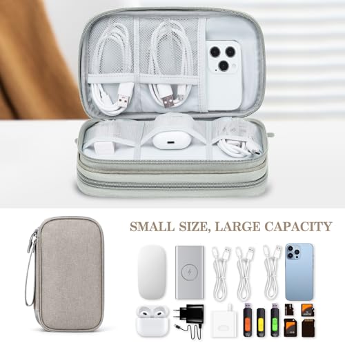Image of FYY Electronic Organizer, Travel Cable Organizer Bag Pouch Electronic Accessories Carry Case Portable Waterproof Double Layers Storage Bag for Cable, Charger, Phone, Earphone, Medium Size, Khaki