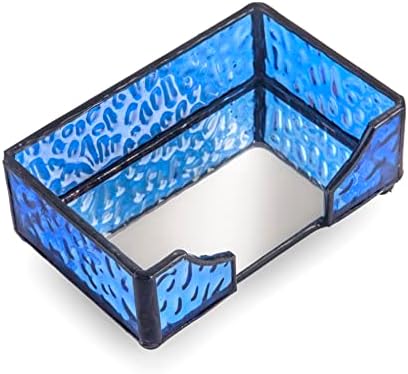 Stained Glass Business Card Holder - Vintage Purple Blue Peach Desk Organizer