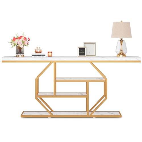 LITTLE TREE 70.9" Extra Long Console Table, 4-Tier Modern Gold