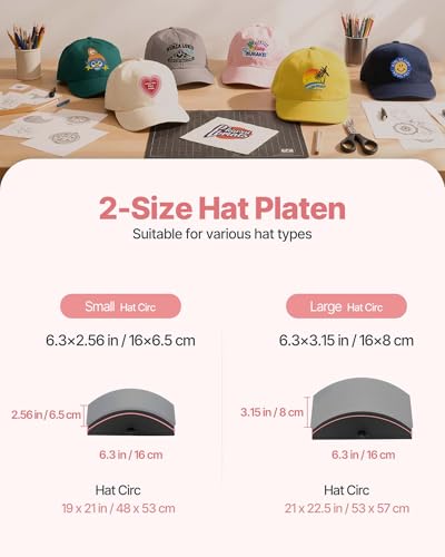 Image of VEVOR Hat Heat Press Machine, with 2pcs Interchangeable Platens, Precise Temperature and Time Control, Hat Press for HTV Iron On and Sublimation Projects, for Caps, Headbands, Cuffs, Face Masks, Pink