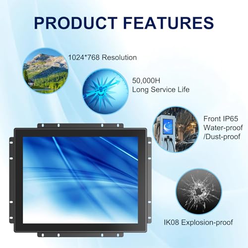 Image of 1024x800 Industrial Touch Display with 10-Point Multi-Touch,15 Inch Open Frame Touch Screen Monitor, 10-Point Metal Housing HD-MI VGA Input for Industrial Automation Control