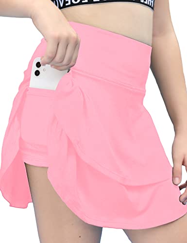 simtuor Girls Tennis Skirts Pleated Kids Athletic Skorts Layered Ruffle Golf Running Workout Skirt with Pockets 4-13 Years