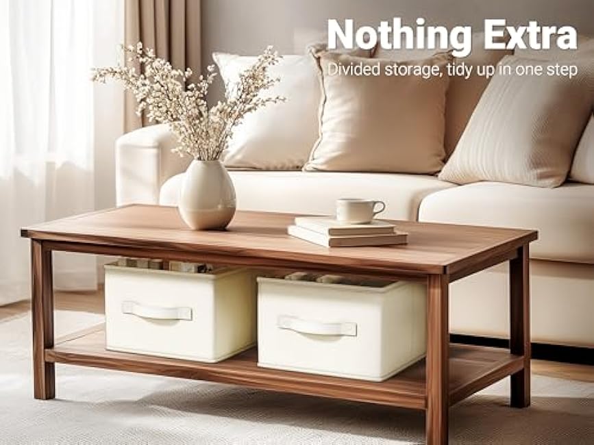 3 Pack Fabric Storage Bins for Shelves | 14? L*10? W*8? H Closet Storage Bins | Collapsible Closet Organizers for Clothes | Linen Clothes Bins | White & Ivory