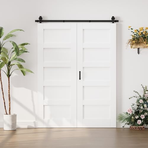 Image of 56 inchx80 inch White 5-Panels Bi-fold Barn Door Slab with 64 inch Track Kit Included