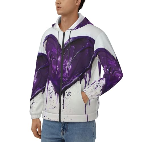 Sweat à capuche violet imprimé amour avec cordon de serrage et zip