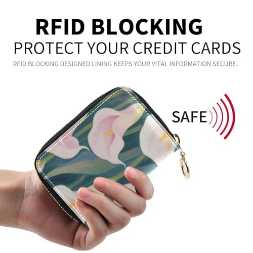 White and Pink Calla Lilies leather womens card wallet With 2 cash slot RFID Blocking credit card holder book with zipper2