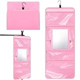 SilTriangle Hanging Toiletry Bag with Mirror for Men Women Travel Kit Large Foldable Beauty Dance Makeup Bag Organizer Storage Waterproof Roll up Cosmetic Case Accessories for Bathroom Shower(Pink)