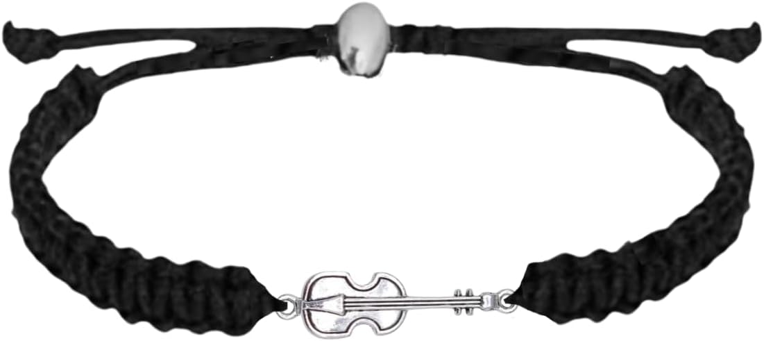 Infinity Collection - Violin Charm Bracelet (Black) Music Jewelry - Adjustable Friendship Bracelet, Braided String Stirrup Bracelet for Women, Teens and Girls. Gift for Musicians Violinist.