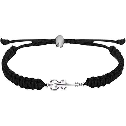 Infinity Collection - Violin Charm Bracelet (Black) Music Jewelry - Adjustable Friendship Bracelet, Braided String Stirrup Bracelet for Women, Teens and Girls. Gift for Musicians Violinist.