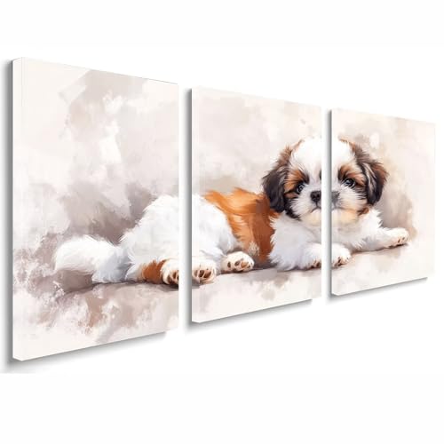 Cuadros Decoracion Salon Modernos, 3 Pcs Marco de Madera Cuadros Retro Posters para Pared Lienzo Pintura Perro Wall Art Imagen Decoracion Dormitorios Cocina Baño Oficina Pasillo Pared 50x70 cm 1f-683